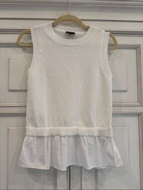 Ann Taylor Factory Petite White Knit Ruffle-Hem Tank